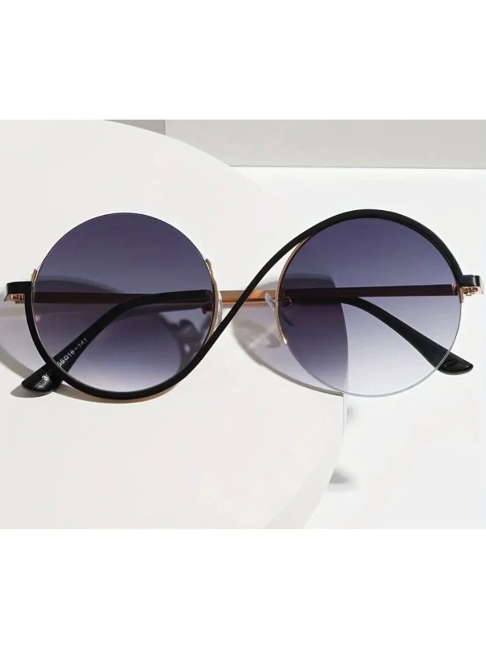 Round Oversized Gradient Black Lenses Sunglasses Unique Frame Design UV Protecti